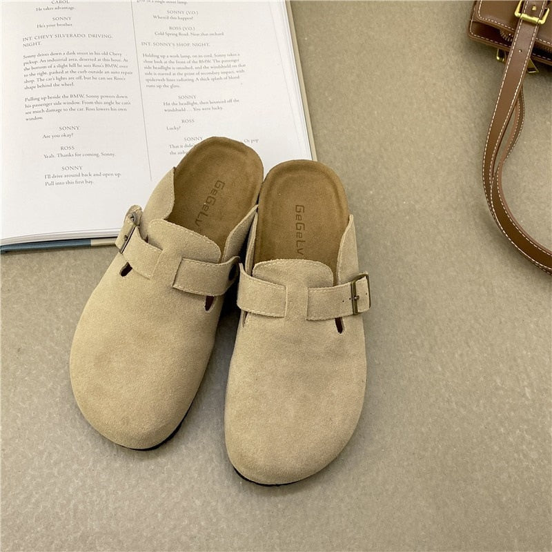 Mr Co Slippers Genuine Leather Round Toe Slippers Couple Slippers Man Outdoor Casual Sandals Women Suede Sandals - VANANCE