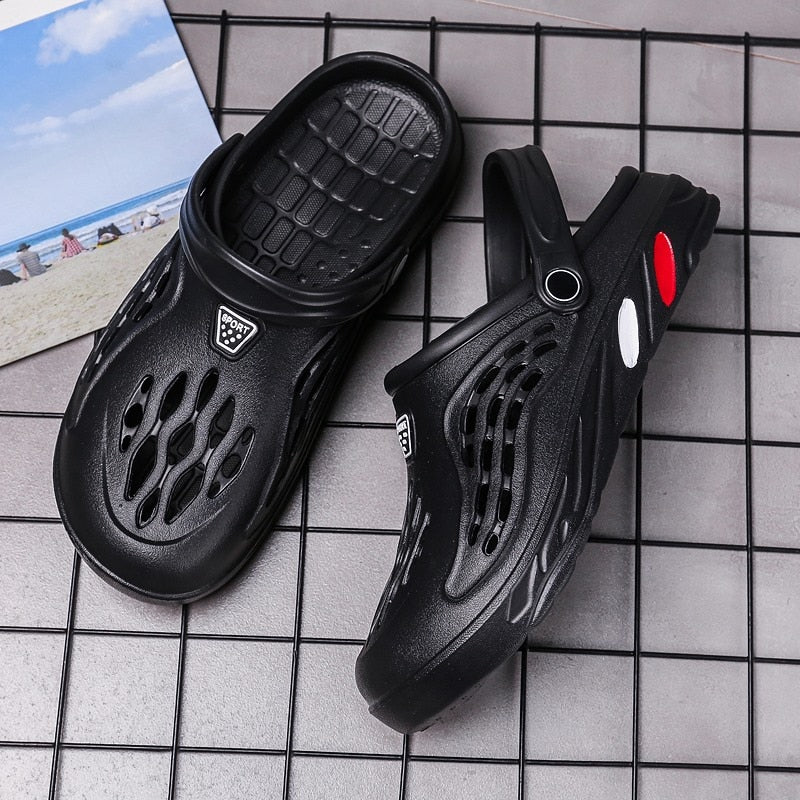 2021New MenWomenWaterproof Sandals Summer Hole Shoes EVA Material Shoes Beach Outdoor Flat Black Sandals Non-SlipLightweightSoft - VANANCE