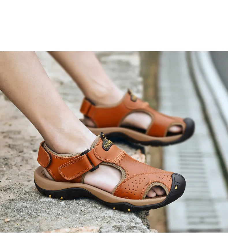 2023 Genuine Leather Men Shoes Summer New Large Size Men&#39;s Sandals Men Sandals Fashion Sandals Slippers Big Size 38-47