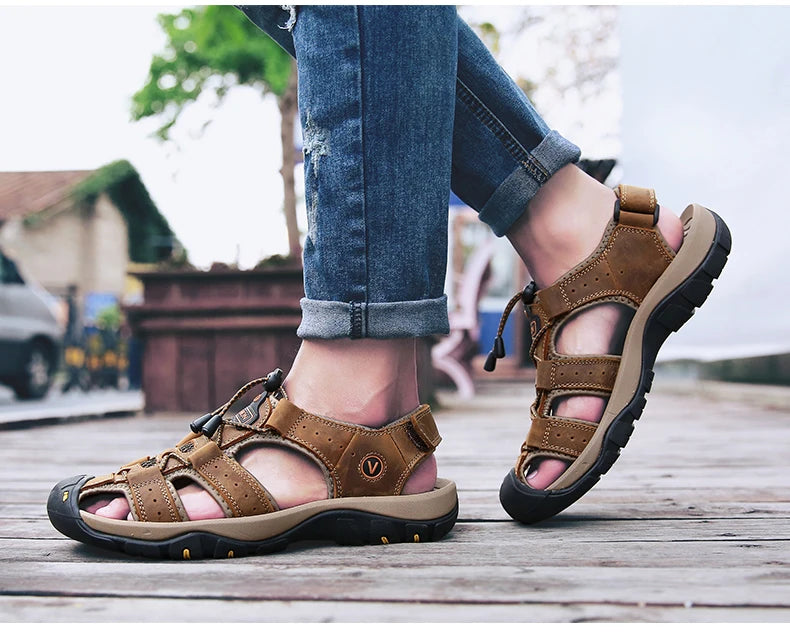 2023 Genuine Leather Men Shoes Summer New Large Size Men&#39;s Sandals Men Sandals Fashion Sandals Slippers Big Size 38-47