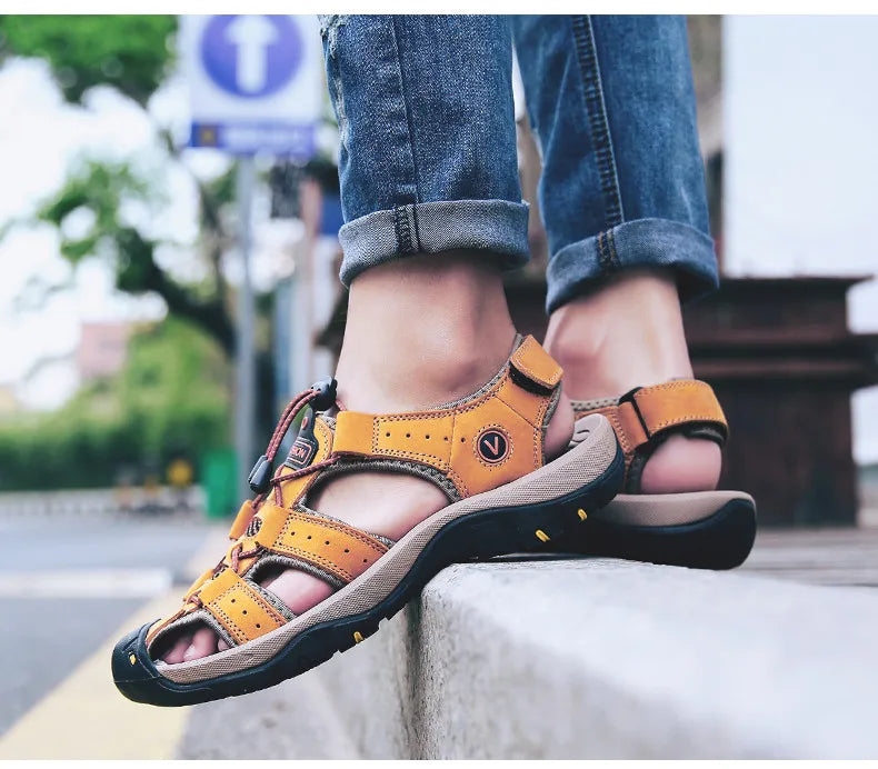 2023 Genuine Leather Men Shoes Summer New Large Size Men&#39;s Sandals Men Sandals Fashion Sandals Slippers Big Size 38-47