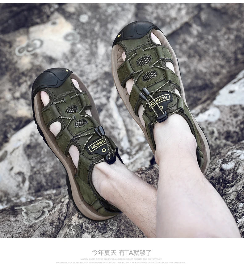 2023 Genuine Leather Men Shoes Summer New Large Size Men&#39;s Sandals Men Sandals Fashion Sandals Slippers Big Size 38-47