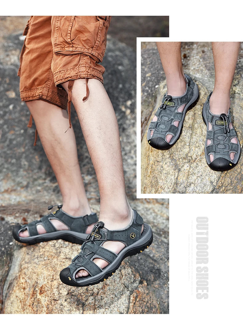 2023 Genuine Leather Men Shoes Summer New Large Size Men&#39;s Sandals Men Sandals Fashion Sandals Slippers Big Size 38-47