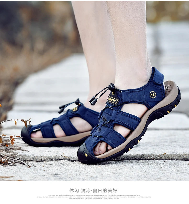 2023 Genuine Leather Men Shoes Summer New Large Size Men&#39;s Sandals Men Sandals Fashion Sandals Slippers Big Size 38-47