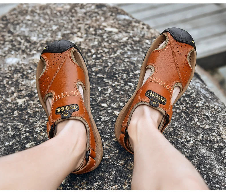 2023 Genuine Leather Men Shoes Summer New Large Size Men&#39;s Sandals Men Sandals Fashion Sandals Slippers Big Size 38-47