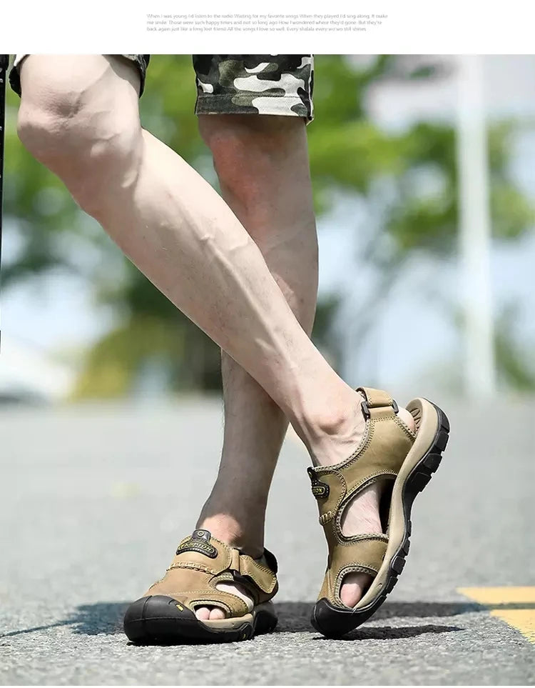 2023 Genuine Leather Men Shoes Summer New Large Size Men&#39;s Sandals Men Sandals Fashion Sandals Slippers Big Size 38-47