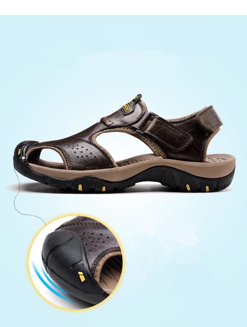 2023 Genuine Leather Men Shoes Summer New Large Size Men&#39;s Sandals Men Sandals Fashion Sandals Slippers Big Size 38-47