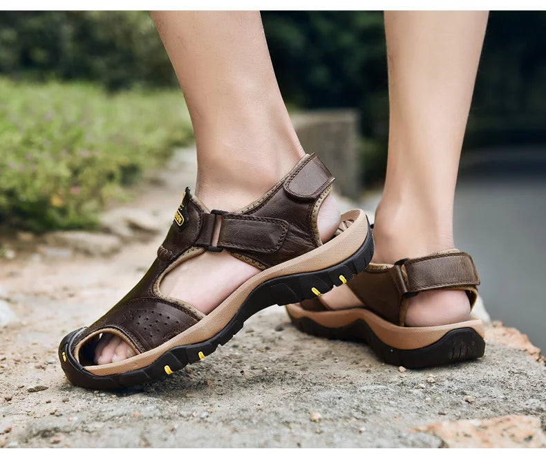 2023 Genuine Leather Men Shoes Summer New Large Size Men&#39;s Sandals Men Sandals Fashion Sandals Slippers Big Size 38-47