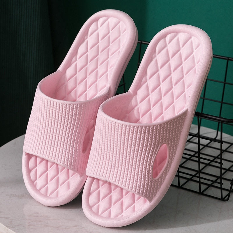 Soft Home Slippers Couple Summer Indoor Skid Proof Bathroom Slippers Sandals Hotel Solid Color Men Women Flip Flops Flat Shoes - VANANCE