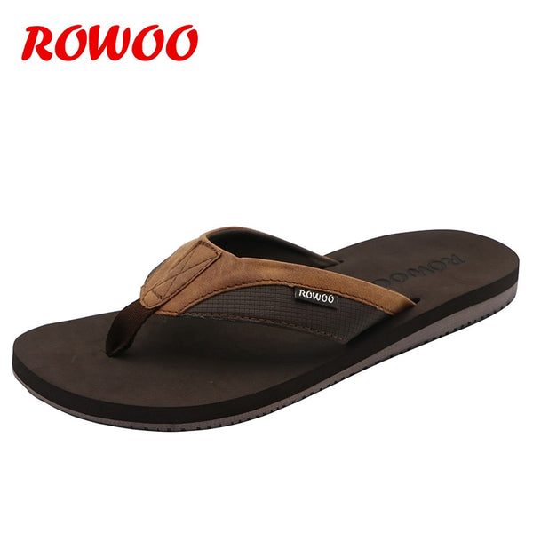 PU Leather Slippers Men Beach Flip Flops Breathable Fashion Summer Shoes Causal Sandals Indoor Male Footwear Retro Wholesale - VANANCE